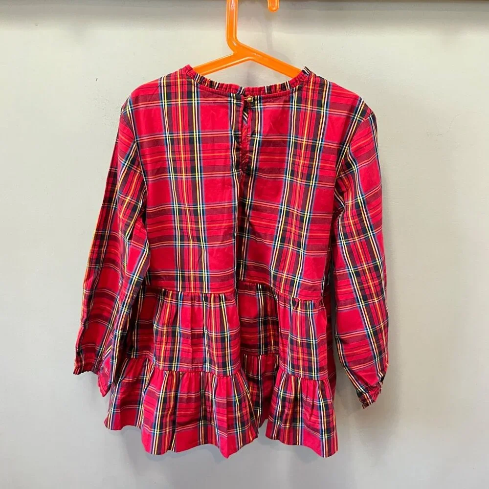 Crwecuts Girls' tiered‎ top in red Stewart tartan- XL